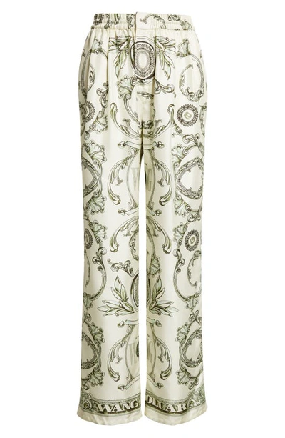 Shop Alexander Wang Relaxed Fit Money Print Silk Pants In 353 Ivory/ Green