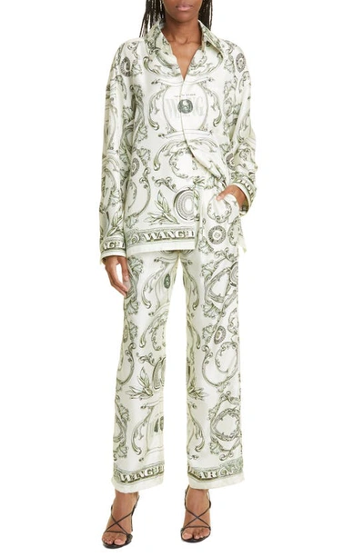 Shop Alexander Wang Oversize Money Print Silk Blouse In 353 Ivory/ Green