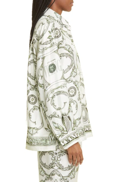 Shop Alexander Wang Oversize Money Print Silk Blouse In 353 Ivory/ Green
