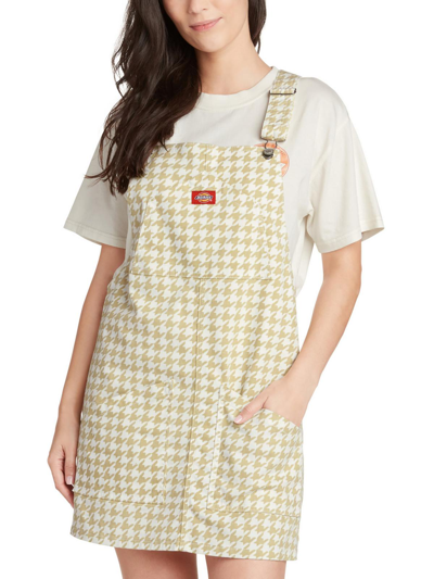 Shop Dickies Juniors Womens Houndstooth A-line Mini Dress In Yellow