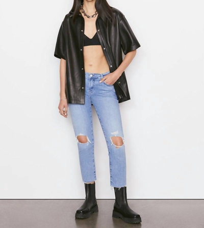 Frame Le Garcon Crop Organic Cotton Distressed Mid-rise Straight Jeans In Multi