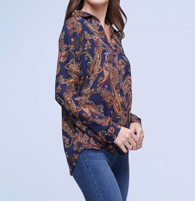 L Agence Nina Long Sleeve Sheer Silk Blouse In Midnight Multi Large Paisley