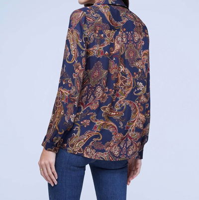 L Agence Nina Long Sleeve Sheer Silk Blouse In Midnight Multi Large Paisley