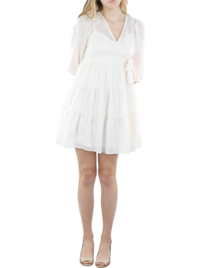 Shop Calvin Klein Petites Womens Metallic Surplice Fit & Flare Dress In White