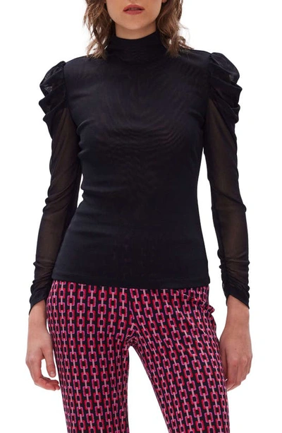 Shop Diane Von Furstenberg Remy Mesh Puff Sleeve Blouse In Black