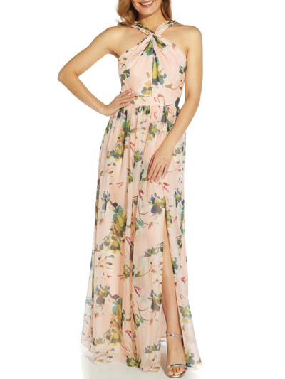Shop Adrianna Papell Womens Organza Floral Print Evening Dress In Beige