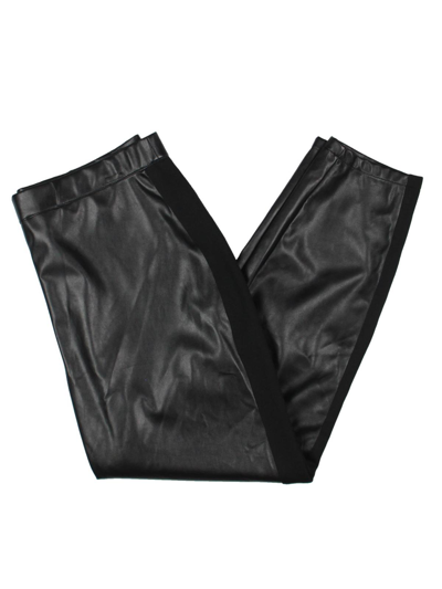 Shop H Halston Womens Faux Leather Side Stripe Leggings In Black