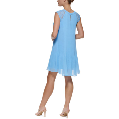 Shop Dkny Petites Womens Lace Trim Chiffon Mini Dress In Blue