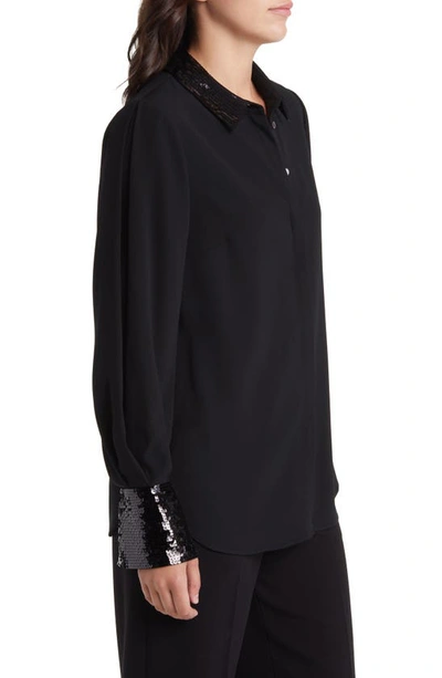 Shop Kobi Halperin Linden Sequin Trim Shirt In Black
