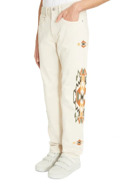 Shop Isabel Marant Joakim Embroidered Rigid Denim Pants In Ecru