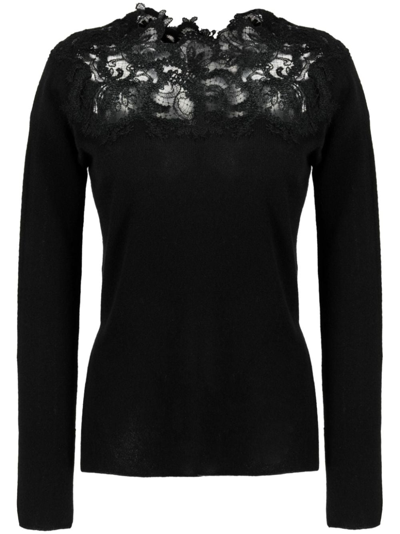 Shop Ermanno Scervino Embroidered Wool Sweater In Black