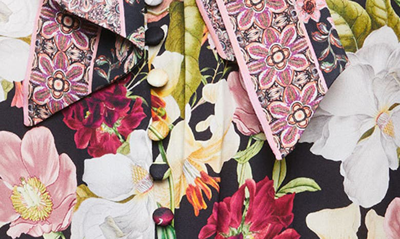 Shop Alice And Olivia Brentley Floral Tie Neck Puff Sleeve Top In Juniper Floral Black