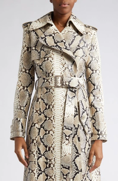 Shop Michael Kors Python Embossed Leather Trench Coat In Natural