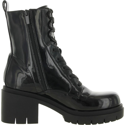 Shop Nine West Juna Womens Patent Mid-calf Combat & Lace-up Boots In Black