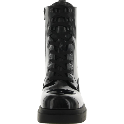Shop Nine West Juna Womens Patent Mid-calf Combat & Lace-up Boots In Black