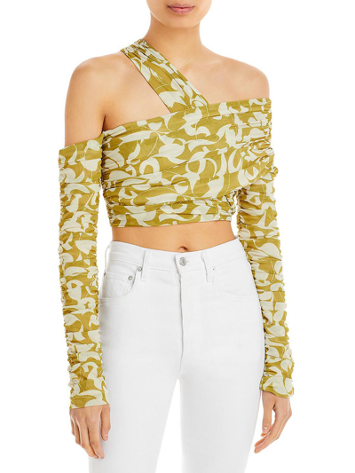 Shop Nicholas Womens Ruched Printed Crop Top In Yellow