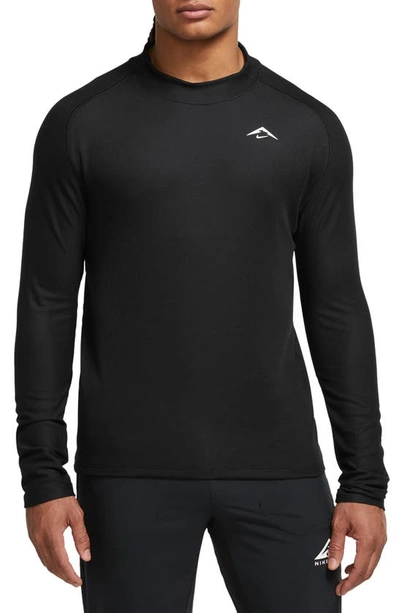 Shop Nike Dri-fit Long Sleeve Trail Running Top In Black/ Black/ White