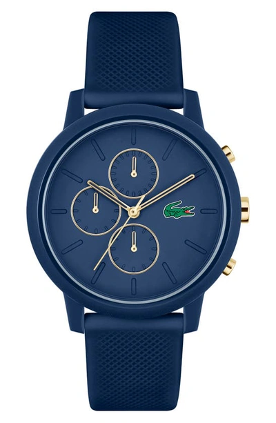 Shop Lacoste 12.12 Chronograph Silicone Strap Watch, 44mm In Navy