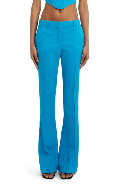 Shop Versace Tonal Logo Flare Leg Virgin Wool Pants In 1vb70 Mediterranean Blue