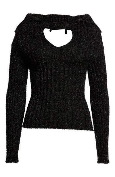 Shop A. Roege Hove Ara Cutout Off The Shoulder Metallic Rib Sweater In Black