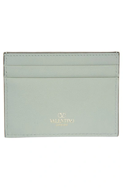 Shop Valentino Rockstud Leather Card Holder In W32 Water Green