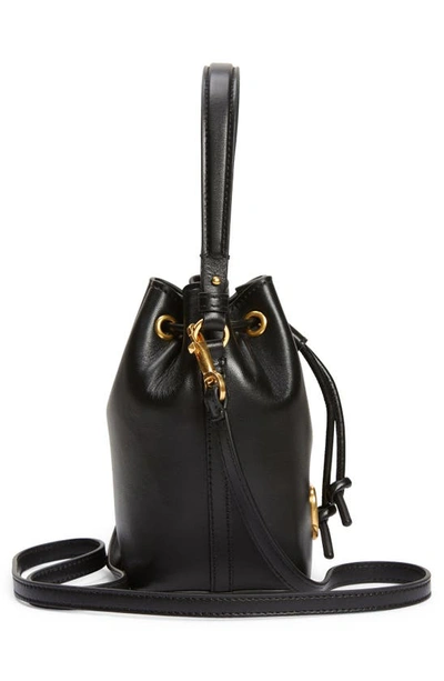 Shop Valentino Mini Vlogo Signature Leather Bucket Bag In 0no Nero