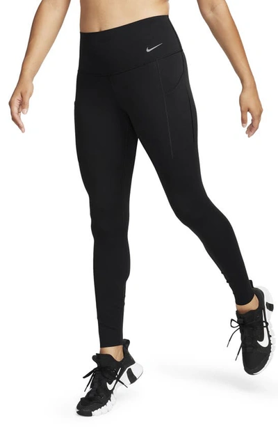 Shop Nike Universa Dri-fit Medium Support High Waist Leggings In Black/ Black