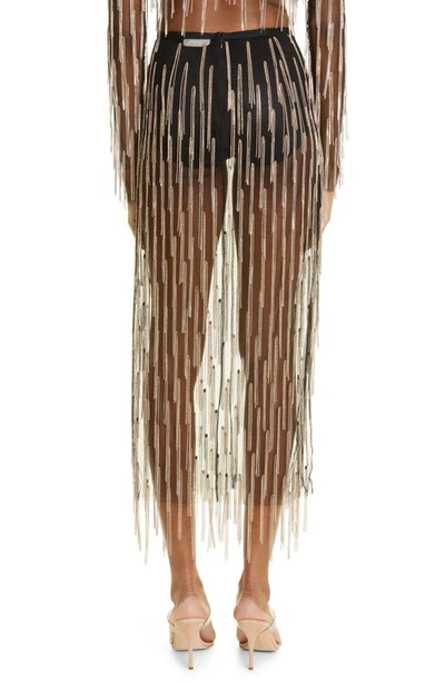 Shop Lapointe Crystal Fringe Mesh Skirt In Black