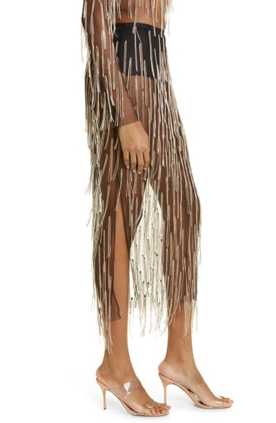 Shop Lapointe Crystal Fringe Mesh Skirt In Black