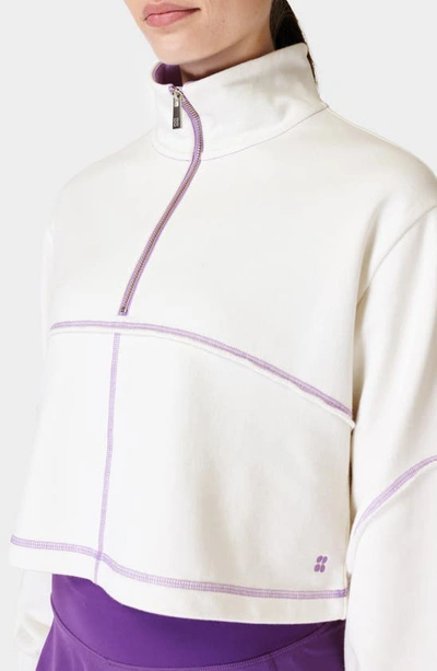 Shop Sweaty Betty Revive Half Zip Crop Sweatshirt In Lily White