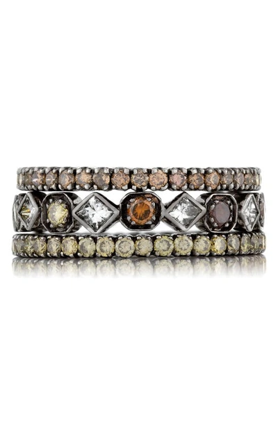 Shop Sethi Couture Diamond Art Deco Ring In Black Rhodium/ Multi Color