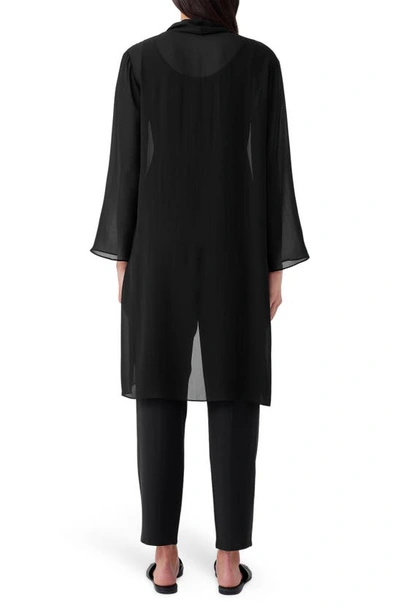 Eileen Fisher Open-front Sheer Silk Georgette Duster In Black