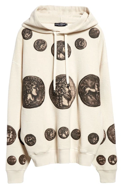 Shop Dolce & Gabbana Coin Print Inside Out Jersey Hoodie In Medium Beige