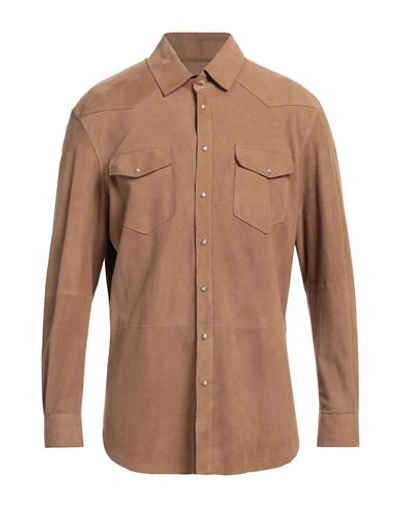 Shop Masterpelle Man Shirt Camel Size M Soft Leather In Beige