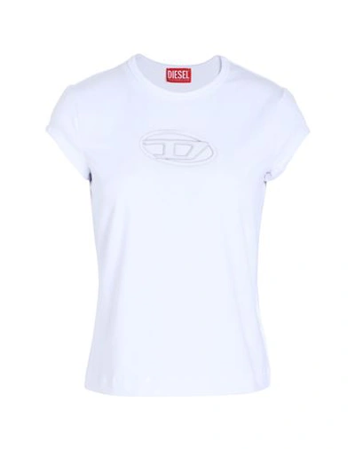 Diesel White T-shirt With Oval D Cut Out Detail In Stretch Cotton Woman In White