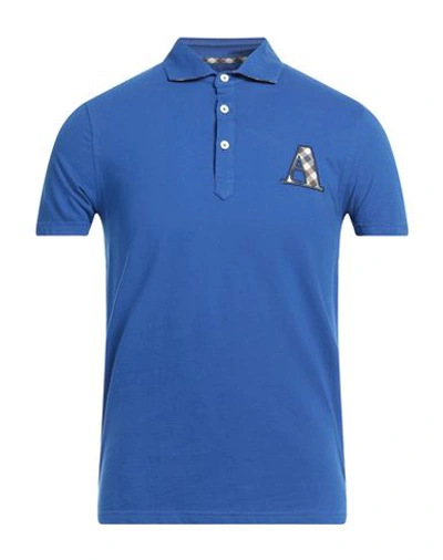 Shop Aquascutum Man Polo Shirt Blue Size Xxl Cotton, Elastane