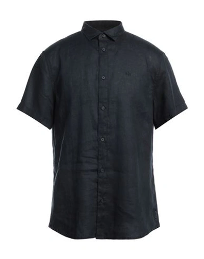 Shop Armani Exchange Man Shirt Midnight Blue Size Xs Linen