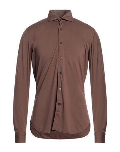 Tintoria Mattei 954 Man Shirt Brown Size 15 ¾ Polyamide, Elastane In Brown