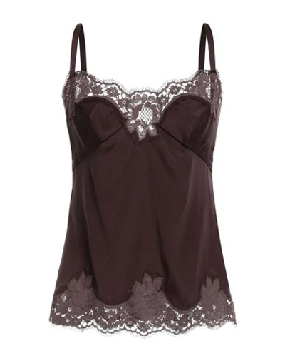 Shop Dolce & Gabbana Woman Undershirt Dark Brown Size 4 Silk, Elastane