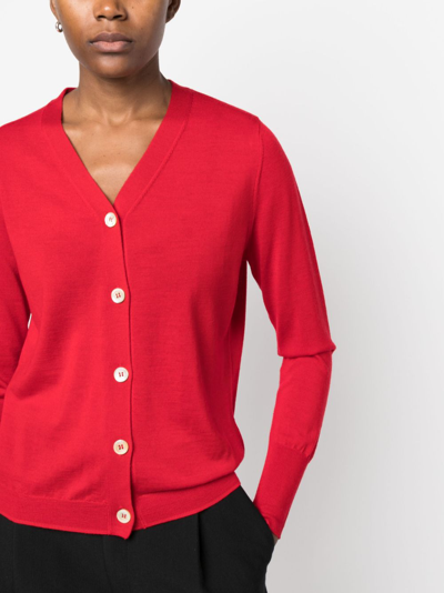 Shop Aspesi V-neck Wool Cardigan In Rot