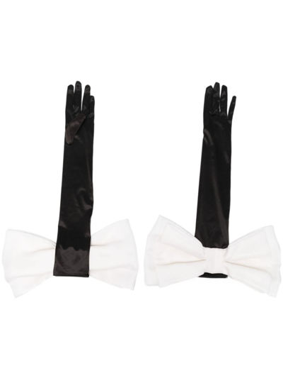 Shop Parlor Bow-detail Satin Gloves In Schwarz