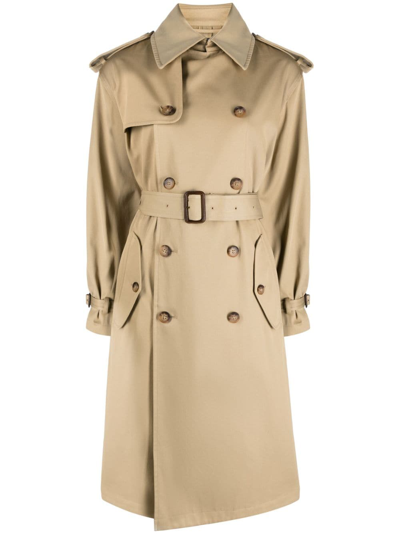 Shop Polo Ralph Lauren Double-breasted Belted Trench Coat In Nude