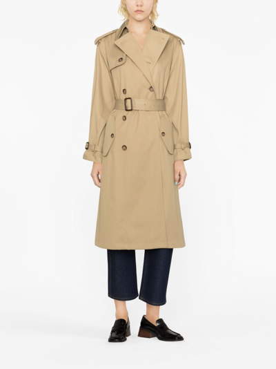 Shop Polo Ralph Lauren Double-breasted Belted Trench Coat In Nude
