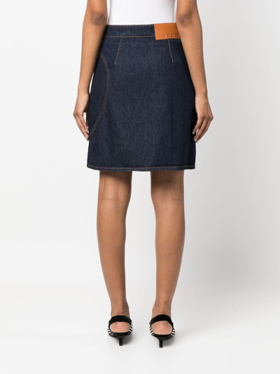 Shop Msgm Heart-embroidered Denim Miniskirt In Blue