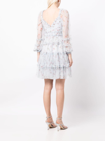Shop Needle & Thread Floral-print Ruffle-detailing Dress In Blau