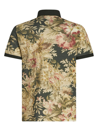 Shop Etro Floral-print Cotton Polo Shirt In Grün
