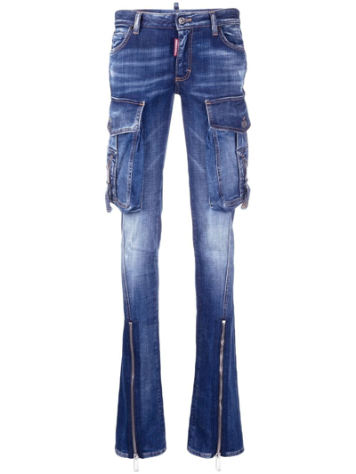 Shop Dsquared2 Cargo Flared Jeans In Blau