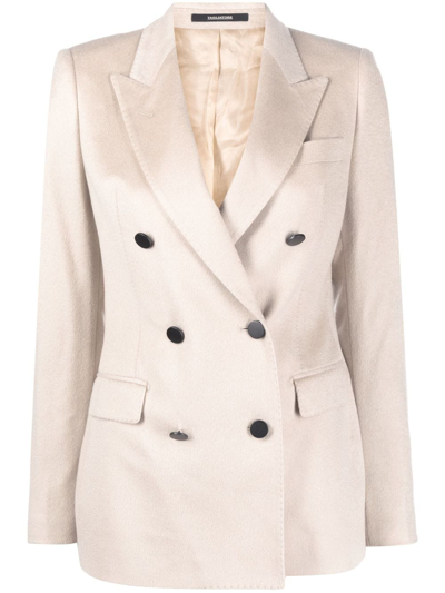 Shop Tagliatore Double-breasted Cashmere Blazer In Nude