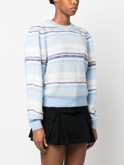 Shop Hugo Boss Stripe-pattern Crew-neck Sweatshirt In Blau