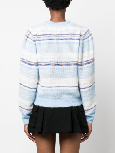 Shop Hugo Boss Stripe-pattern Crew-neck Sweatshirt In Blau